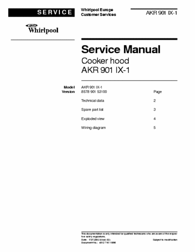 whirlpool AKR901 IX-1 whirlpool AKR901 IX-1 service manual